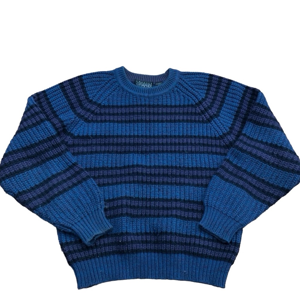 Vintage Sweater Graphix Blue Multicolor Long Sleeve Sweater Men's Size XL